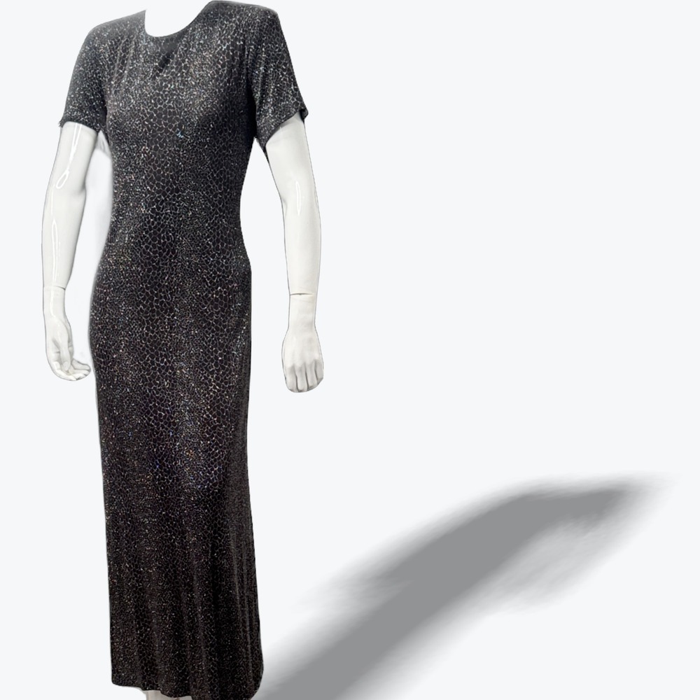 Vintage JR Nites‎ Evening Gown Black Metallic Fairy Goth Glam Maxi Dress 16W